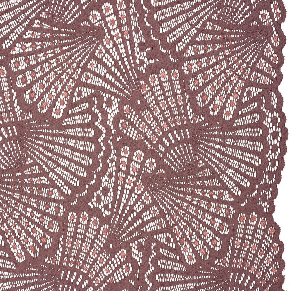 Stretch Raschel Lace with Finished Edges - Old Rose and Salmon Shell Fans Stretch Raschel Lace with Finished Edges - Old Rose and Salmon Shell Fans