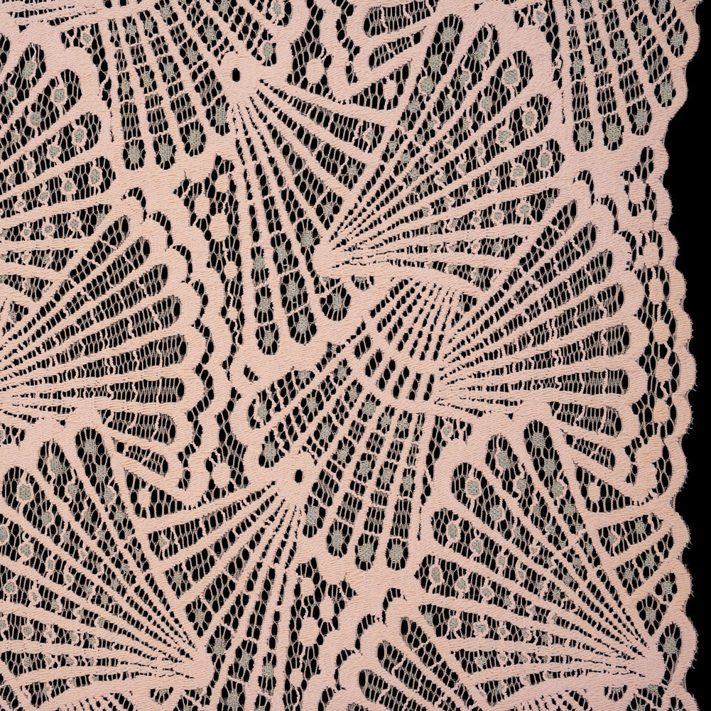 Stretch Raschel Lace with Finished Edges - Blush Pink and Light Blue Shell Fans Stretch Raschel Lace with Finished Edges - Blush Pink and Light Blue Shell Fans