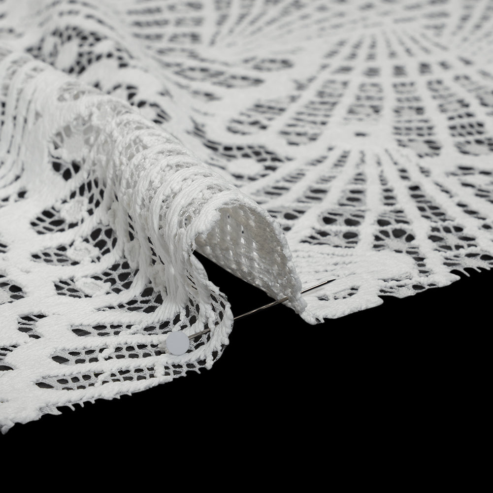 Stretch Raschel Lace with Finished Edges - Ivory Shell Fans Detail Stretch Raschel Lace with Finished Edges - Ivory Shell Fans Detail