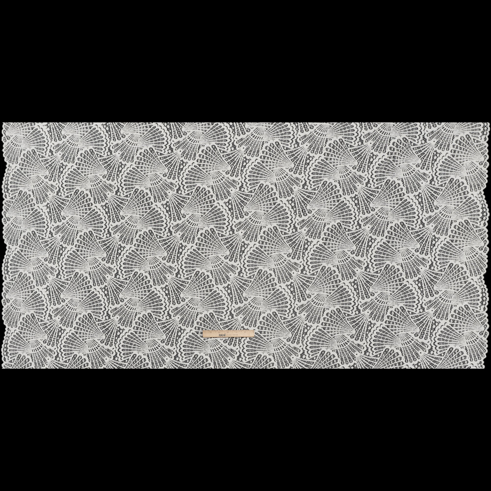 Stretch Raschel Lace with Finished Edges - Ivory Shell Fans Full Stretch Raschel Lace with Finished Edges - Ivory Shell Fans Full