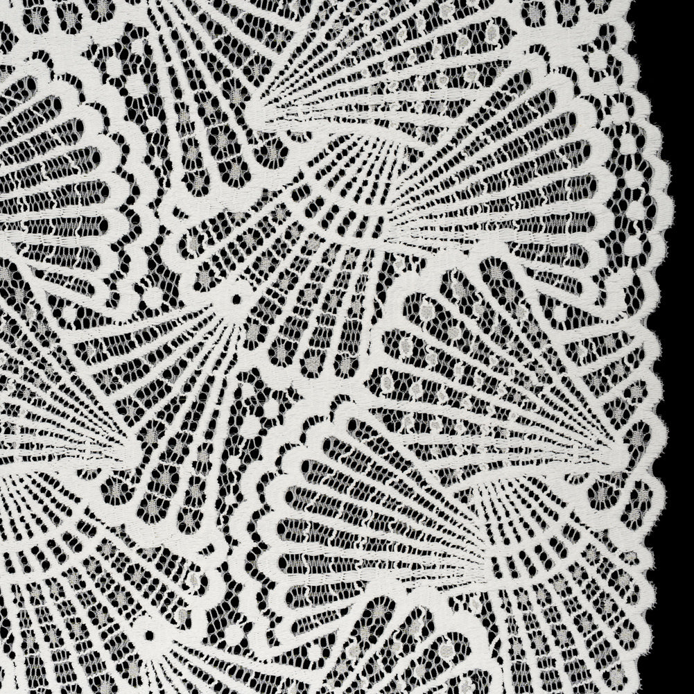 Stretch Raschel Lace with Finished Edges - Ivory Shell Fans Stretch Raschel Lace with Finished Edges - Ivory Shell Fans