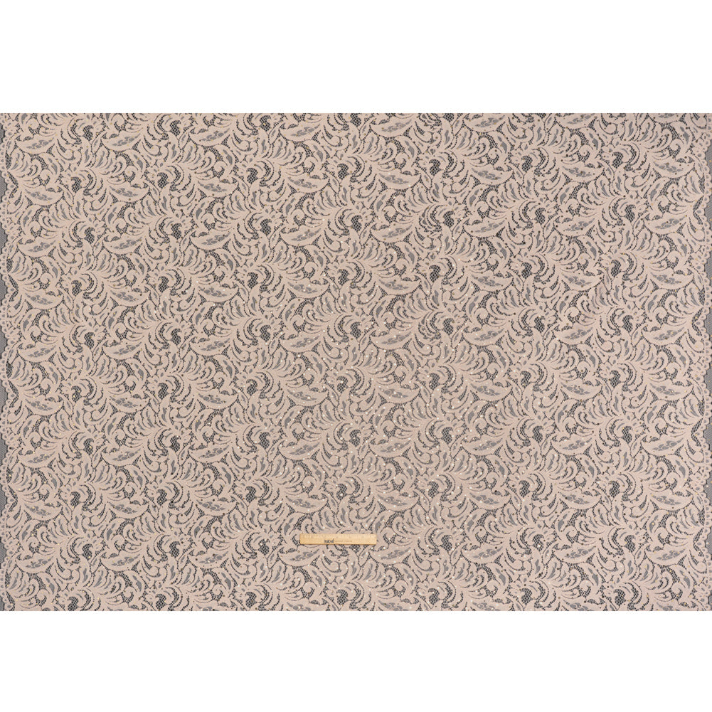 Stretch Raschel Lace with Metallic Spots - Blush and Gold Fancy Leaves and Flowers Stretch Raschel Lace with Metallic Spots - Blush and Gold Fancy Leaves and Flowers