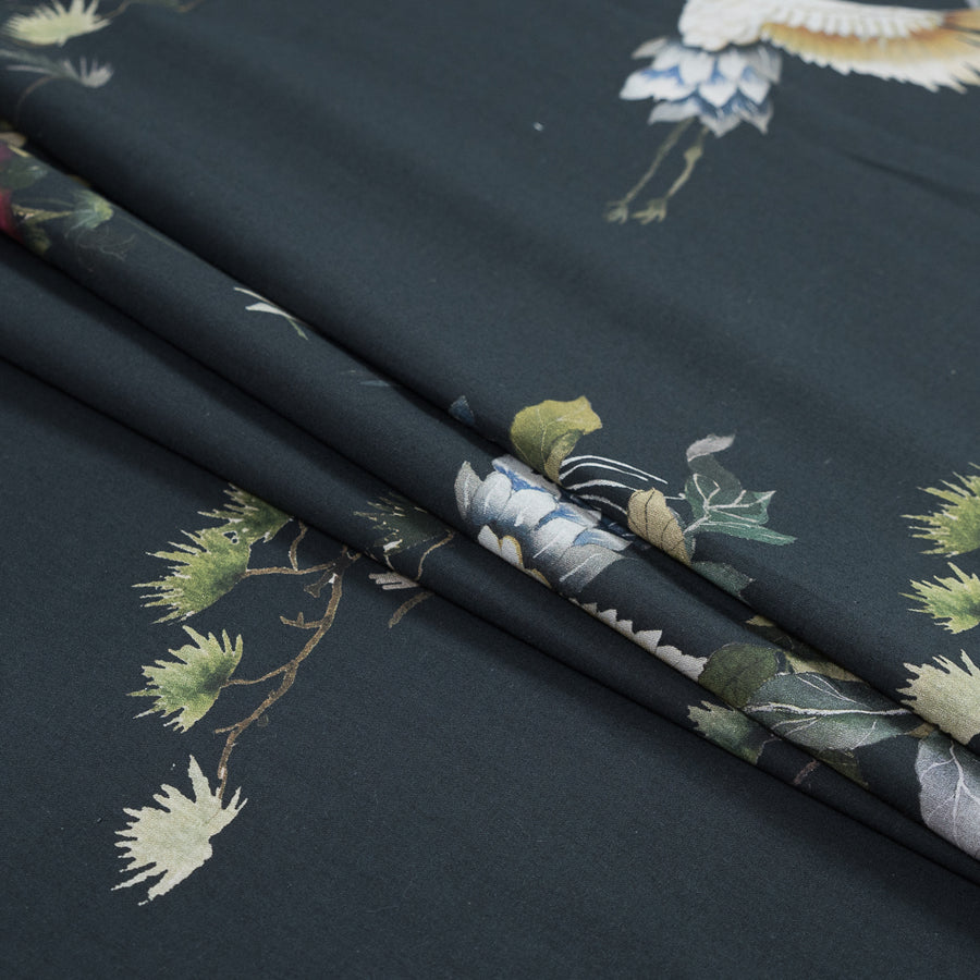 Cotton Voile - Black and Green Birds and Flowers - La Grande Tournee Print - Mood Exclusive Jacques Collection Cotton Voile - Black and Green Birds and Flowers - La Grande Tournee Print - Mood Exclusive Jacques Collection