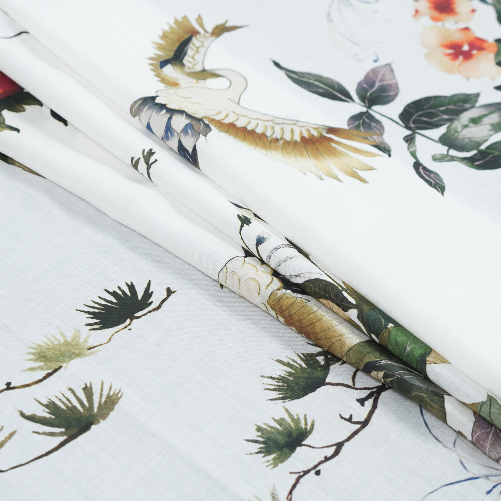 Cotton Voile - White and Green Birds and Flowers - La Grande Tournee Print - Mood Exclusive Jacques Collection Cotton Voile - White and Green Birds and Flowers - La Grande Tournee Print - Mood Exclusive Jacques Collection