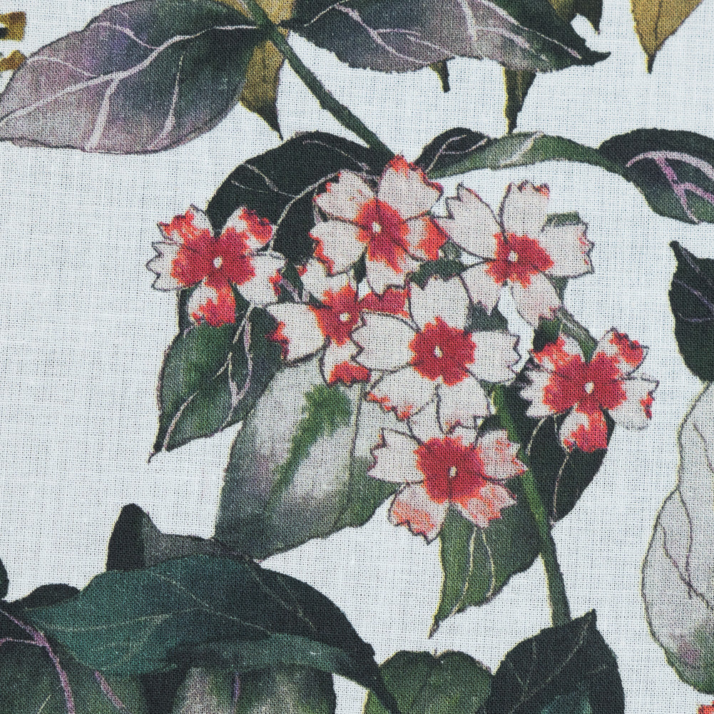 Cotton Voile - White and Green Birds and Flowers - La Grande Tournee Print - Mood Exclusive Jacques Collection Cotton Voile - White and Green Birds and Flowers - La Grande Tournee Print - Mood Exclusive Jacques Collection