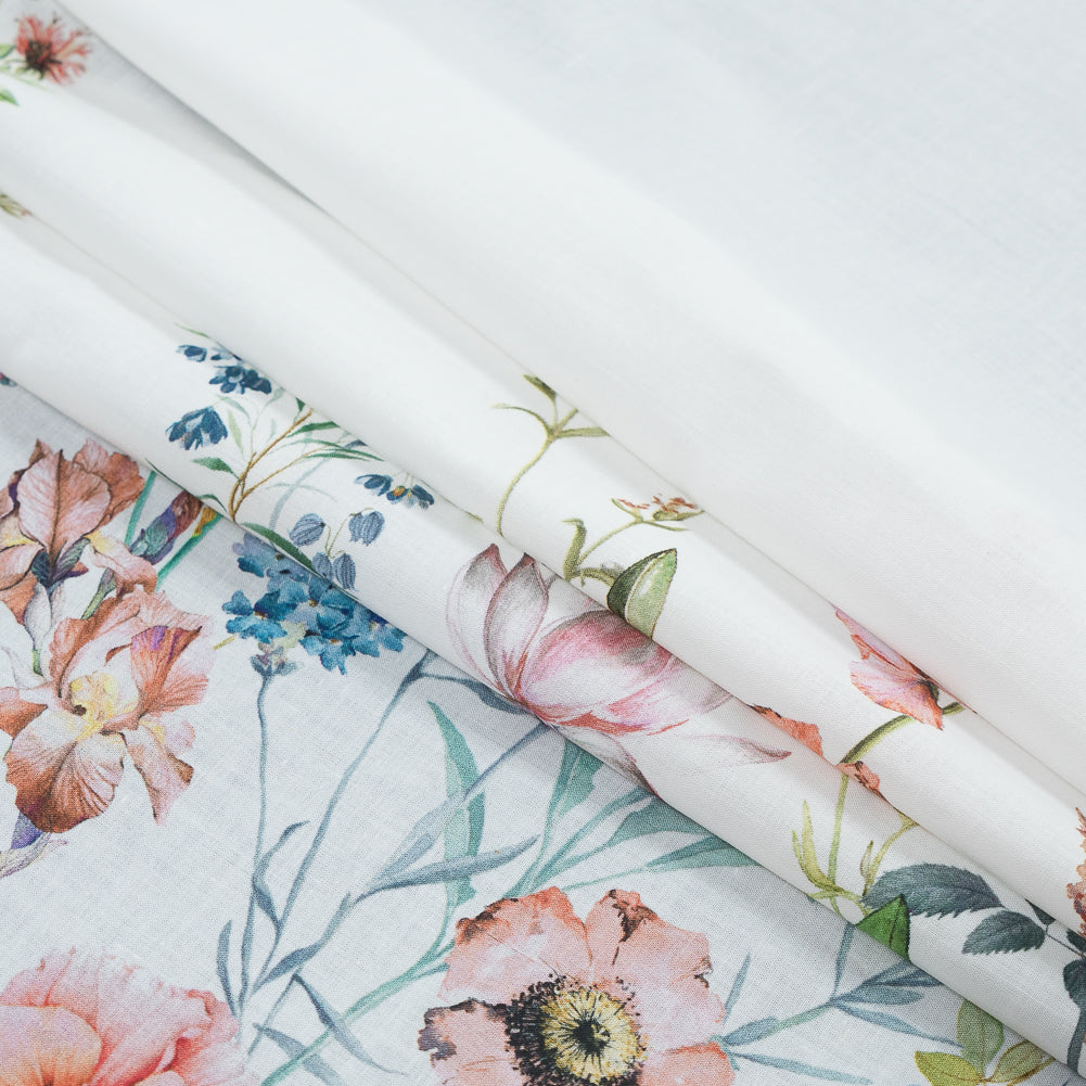 Cotton Voile - White Floral Border - La Marche des Fleurs Print - Mood Exclusive Jacques Collection Cotton Voile - White Floral Border - La Marche des Fleurs Print - Mood Exclusive Jacques Collection
