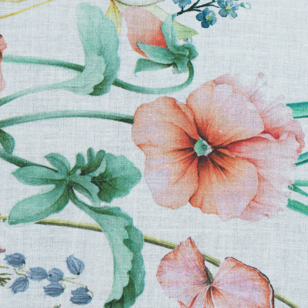 Cotton Voile - White Floral Border - La Marche des Fleurs Print - Mood Exclusive Jacques Collection Cotton Voile - White Floral Border - La Marche des Fleurs Print - Mood Exclusive Jacques Collection