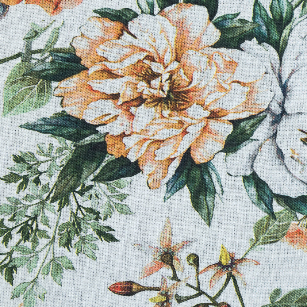 Voile de algodón - Estampado floral naranja y verde - Estampado Les Fleurs de L'amour - Colección exclusiva Mood Jacques Voile de algodón - Estampado floral naranja y verde - Estampado Les Fleurs de L'amour - Colección exclusiva Mood Jacques