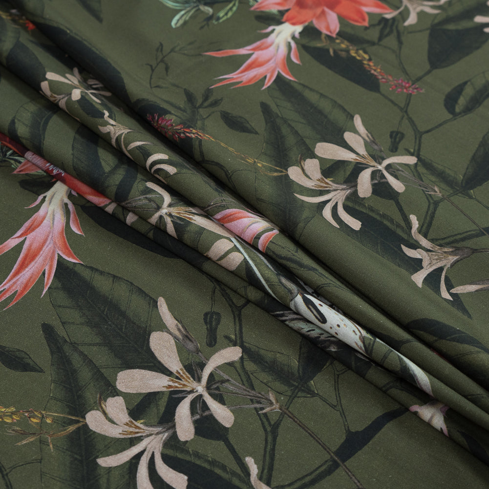 Cotton Voile - Olive Green Flowers and Leaves - Les Tropiques Print - Mood Exclusive Jacques Collection Cotton Voile - Olive Green Flowers and Leaves - Les Tropiques Print - Mood Exclusive Jacques Collection