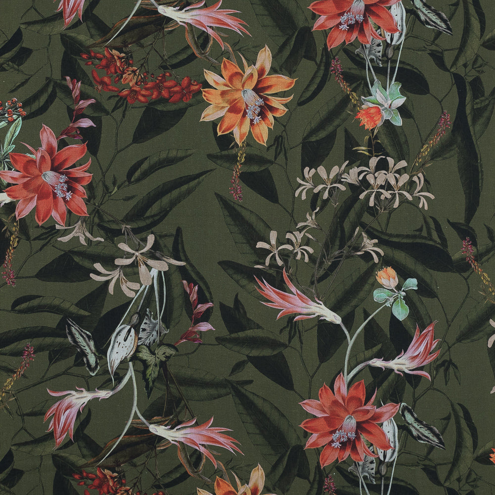 Cotton Voile - Olive Green Flowers and Leaves - Les Tropiques Print - Mood Exclusive Jacques Collection Cotton Voile - Olive Green Flowers and Leaves - Les Tropiques Print - Mood Exclusive Jacques Collection