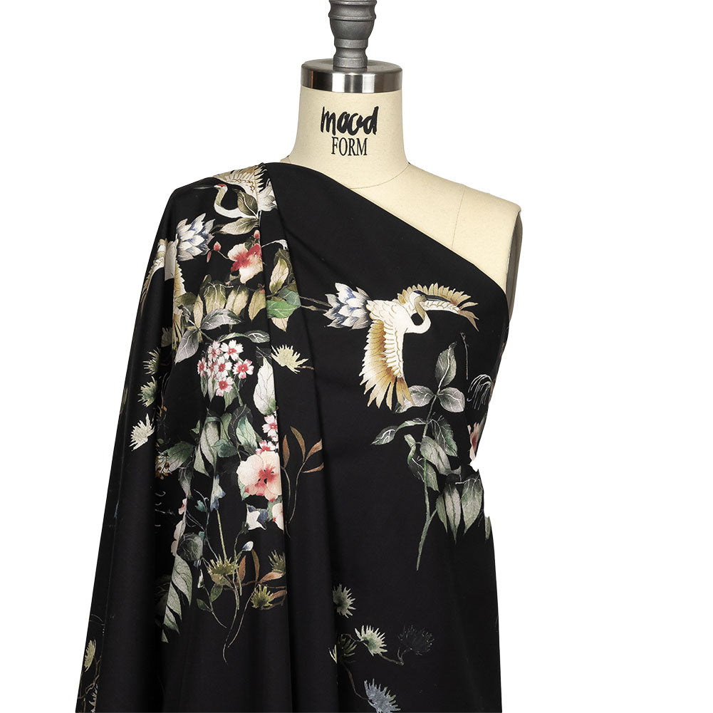 Cotton Poplin - Black and Green Birds and Flowers - La Grande Tournee Print - Mood Exclusive Jacques Collection Cotton Poplin - Black and Green Birds and Flowers - La Grande Tournee Print - Mood Exclusive Jacques Collection