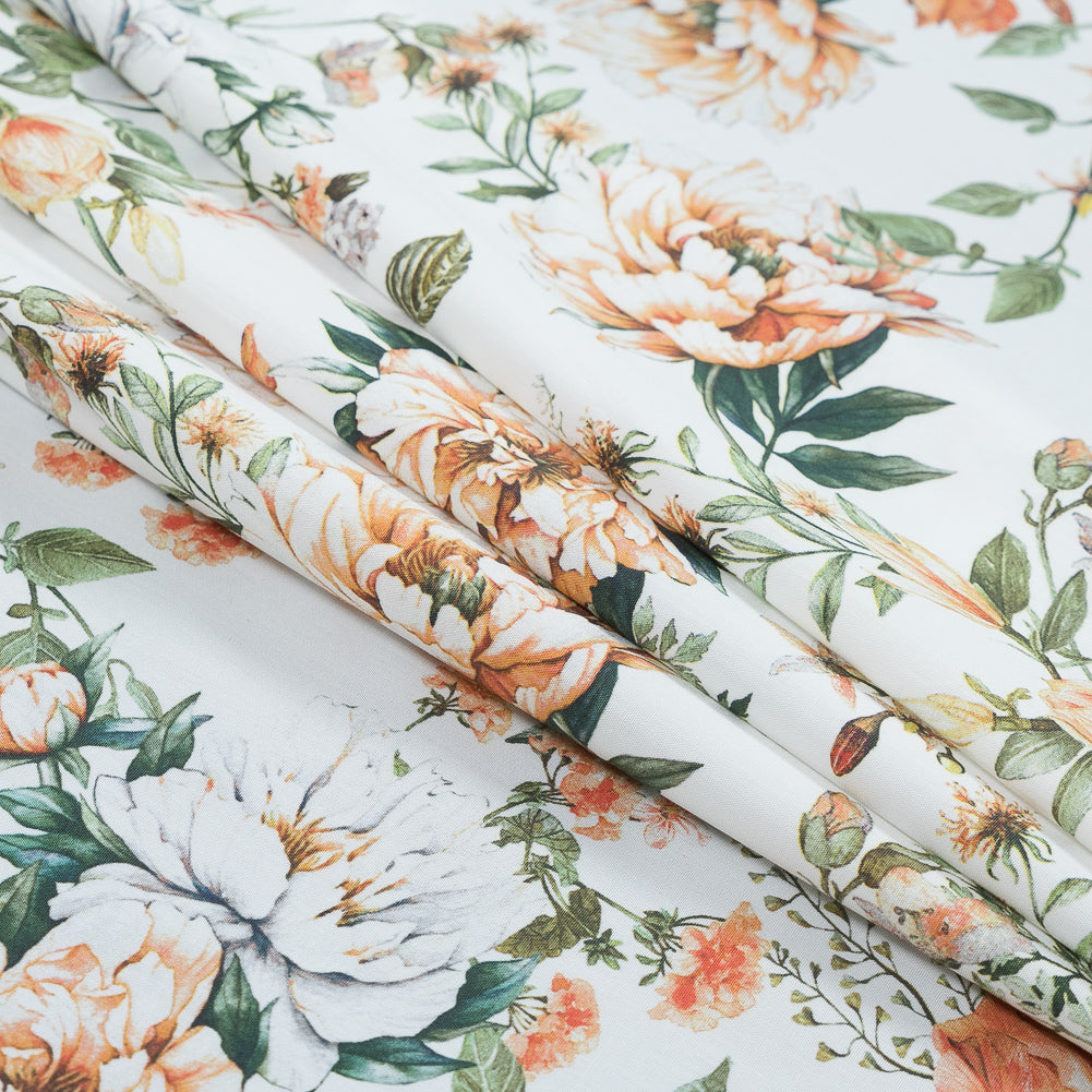 Cotton Poplin - Orange and Green Floral - Les Fleurs de L'amour Print - Mood Exclusive Jacques Collection Cotton Poplin - Orange and Green Floral - Les Fleurs de L'amour Print - Mood Exclusive Jacques Collection