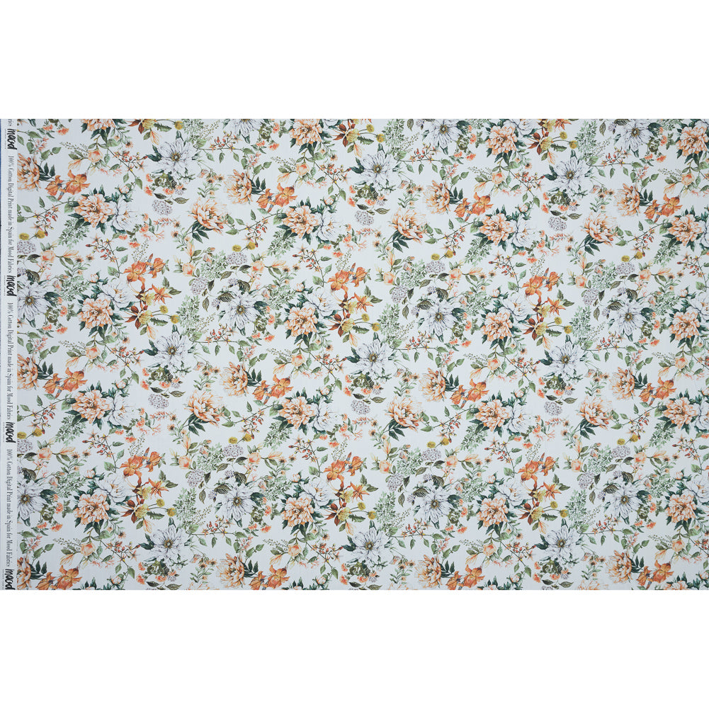 Cotton Poplin - Orange and Green Floral - Les Fleurs de L'amour Print - Mood Exclusive Jacques Collection Cotton Poplin - Orange and Green Floral - Les Fleurs de L'amour Print - Mood Exclusive Jacques Collection