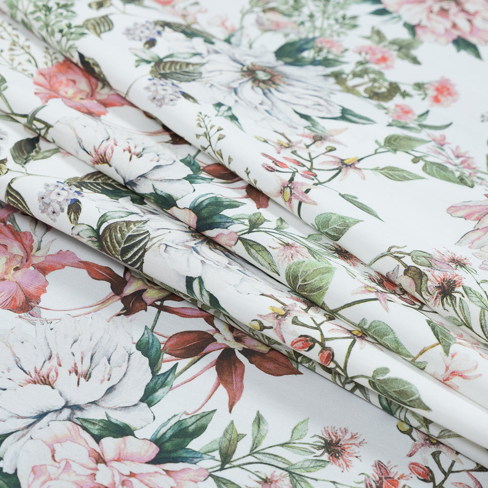 Cotton Poplin - Pink and Green Floral - Les Fleurs de L'amour Print - Mood Exclusive Jacques Collection Cotton Poplin - Pink and Green Floral - Les Fleurs de L'amour Print - Mood Exclusive Jacques Collection