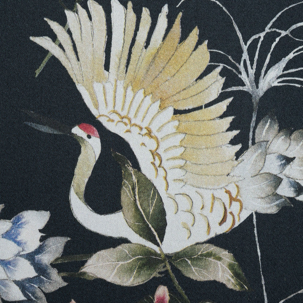 Stretch Cotton Sateen - Black and Green Birds and Flowers - La Grande Tournee Print - Mood Exclusive Jacques Collection Stretch Cotton Sateen - Black and Green Birds and Flowers - La Grande Tournee Print - Mood Exclusive Jacques Collection