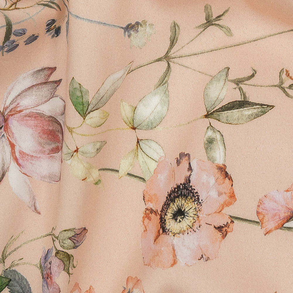 Stretch Cotton Sateen - Pink Floral Border - La Marche des Fleurs Print - Mood Exclusive Jacques Collection Stretch Cotton Sateen - Pink Floral Border - La Marche des Fleurs Print - Mood Exclusive Jacques Collection