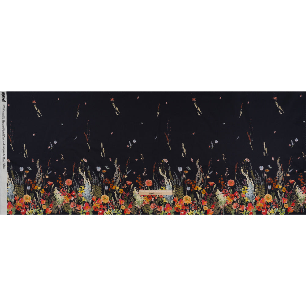 Stretch Cotton Sateen Panel - Midnight Blue Floral Band - Promenade au Pavot Print - Mood Exclusive Jacques Collection - Full Stretch Cotton Sateen Panel - Midnight Blue Floral Band - Promenade au Pavot Print - Mood Exclusive Jacques Collection - Full