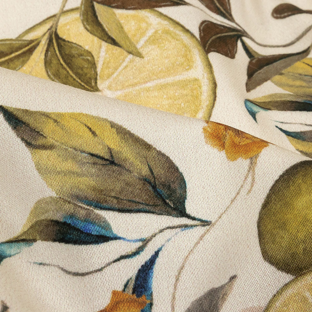 Stretch Cotton Sateen - Yellow and Green Fruit Vine - Panier de Fruits Print - Mood Exclusive Jacques Collection Stretch Cotton Sateen - Yellow and Green Fruit Vine - Panier de Fruits Print - Mood Exclusive Jacques Collection