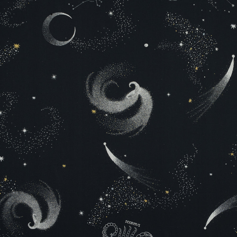 Cotton Voile - Black Celestial - Path of Apollo Print - Mood Exclusive Gaia Collection Cotton Voile - Black Celestial - Path of Apollo Print - Mood Exclusive Gaia Collection