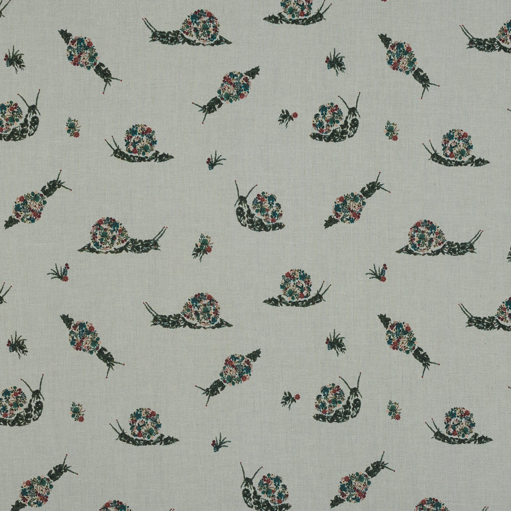 Cotton Voile - White Floral Snails - The Snail's Bounty Print - Mood Exclusive Gaia Collection Cotton Voile - White Floral Snails - The Snail's Bounty Print - Mood Exclusive Gaia Collection