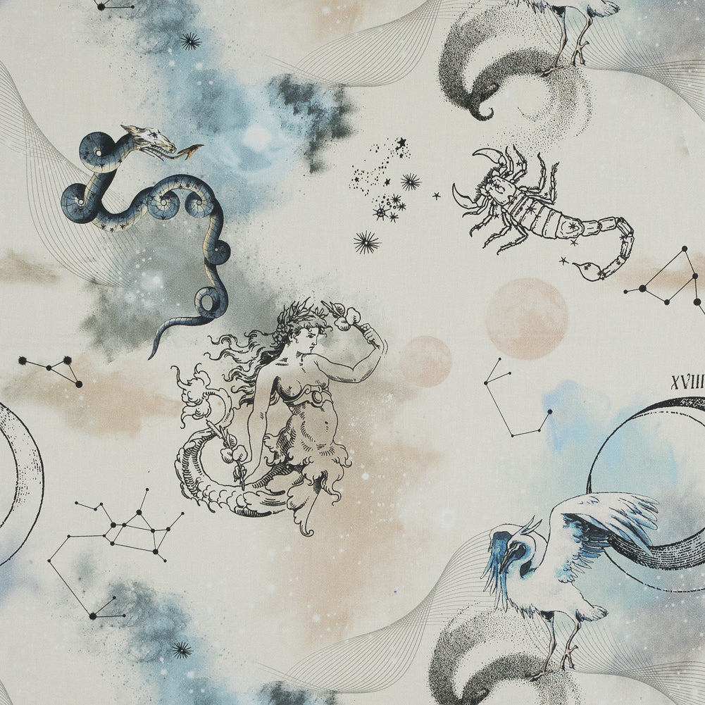 Stretch Cotton Sateen - Beige Celestial Birds - Apollo's Disguise Beige Print - Mood Exclusive Gaia Collection Stretch Cotton Sateen - Beige Celestial Birds - Apollo's Disguise Beige Print - Mood Exclusive Gaia Collection