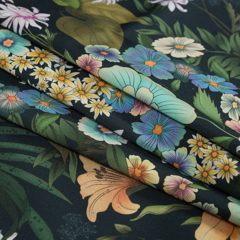 Stretch Cotton Sateen - Green and Blue Floral - Narcissus' Reflection Print - Mood Exclusive Gaia Collection Stretch Cotton Sateen - Green and Blue Floral - Narcissus' Reflection Print - Mood Exclusive Gaia Collection