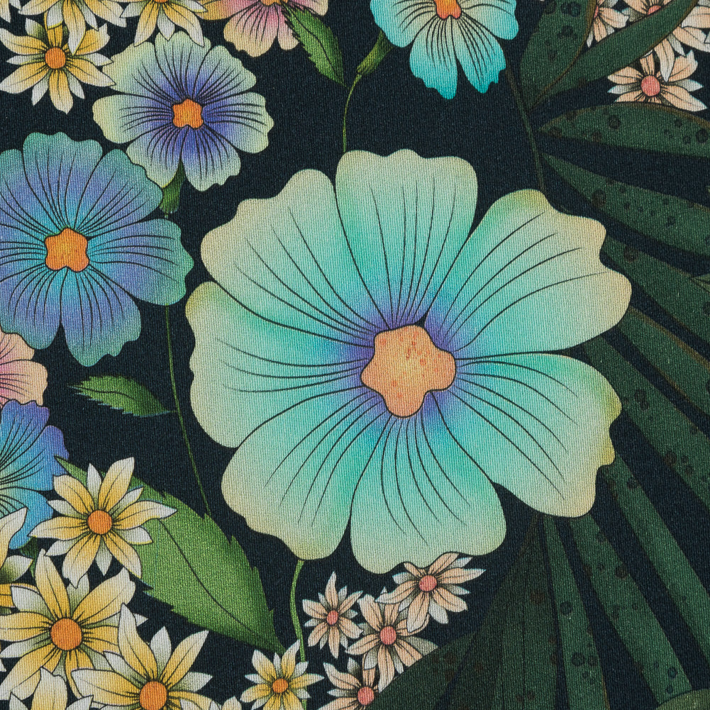 Stretch Cotton Sateen - Green and Blue Floral - Narcissus' Reflection Print - Mood Exclusive Gaia Collection Stretch Cotton Sateen - Green and Blue Floral - Narcissus' Reflection Print - Mood Exclusive Gaia Collection