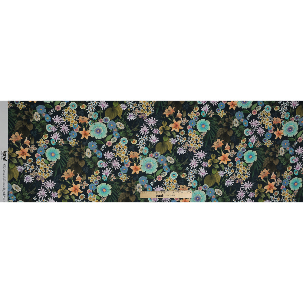 Stretch Cotton Sateen - Green and Blue Floral - Narcissus' Reflection Print - Mood Exclusive Gaia Collection Stretch Cotton Sateen - Green and Blue Floral - Narcissus' Reflection Print - Mood Exclusive Gaia Collection
