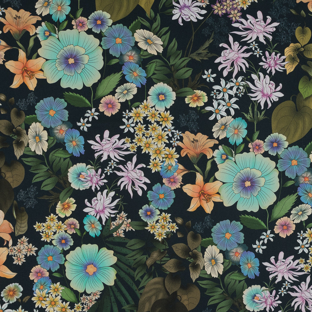 Stretch Cotton Sateen - Green and Blue Floral - Narcissus' Reflection Print - Mood Exclusive Gaia Collection Stretch Cotton Sateen - Green and Blue Floral - Narcissus' Reflection Print - Mood Exclusive Gaia Collection