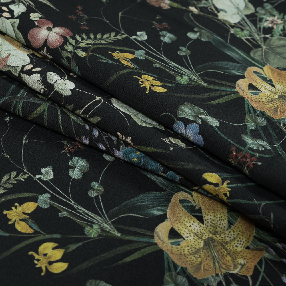 Stretch Cotton Sateen - Black Floral - Persephone's Bouquet Print - Mood Exclusive Gaia Collection Stretch Cotton Sateen - Black Floral - Persephone's Bouquet Print - Mood Exclusive Gaia Collection