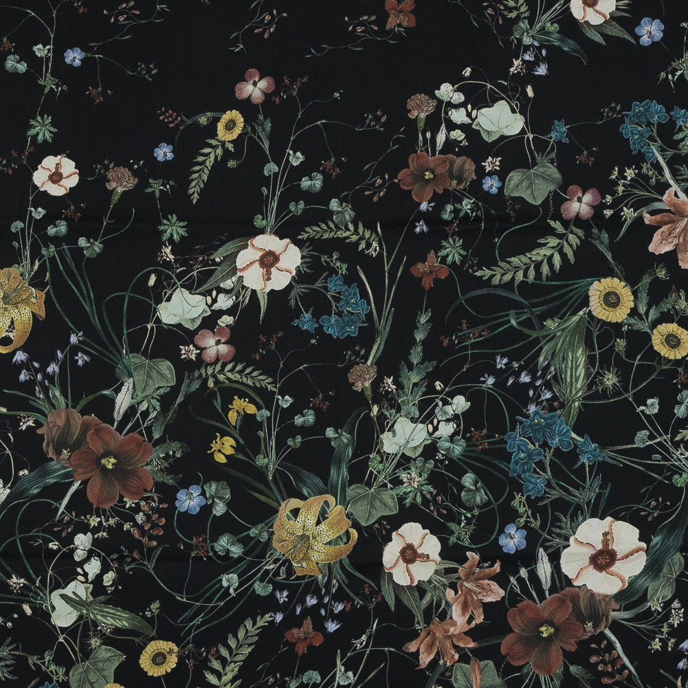 Stretch Cotton Sateen - Black Floral - Persephone's Bouquet Print - Mood Exclusive Gaia Collection Stretch Cotton Sateen - Black Floral - Persephone's Bouquet Print - Mood Exclusive Gaia Collection