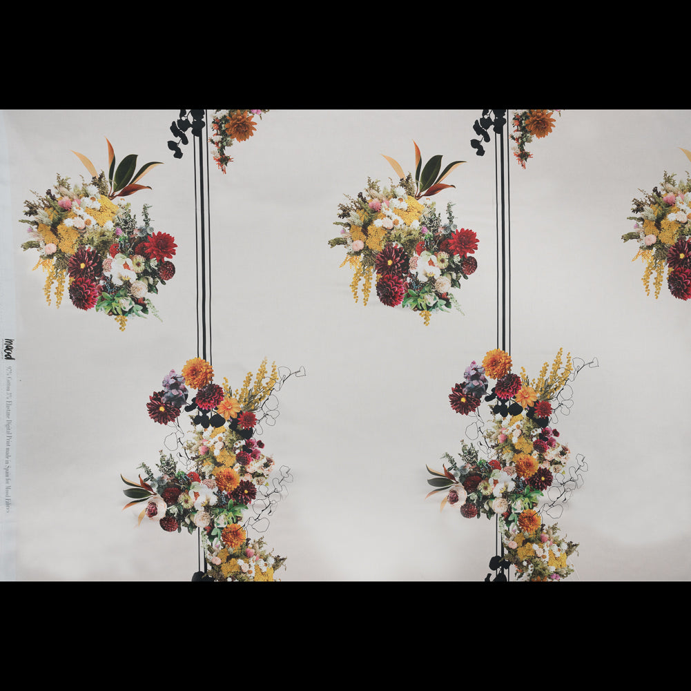 Stretch Cotton Sateen - White Floral and Stripes - Chloris' Bouquet Print - Mood Exclusive Gaia Collection - Full Stretch Cotton Sateen - White Floral and Stripes - Chloris' Bouquet Print - Mood Exclusive Gaia Collection - Full