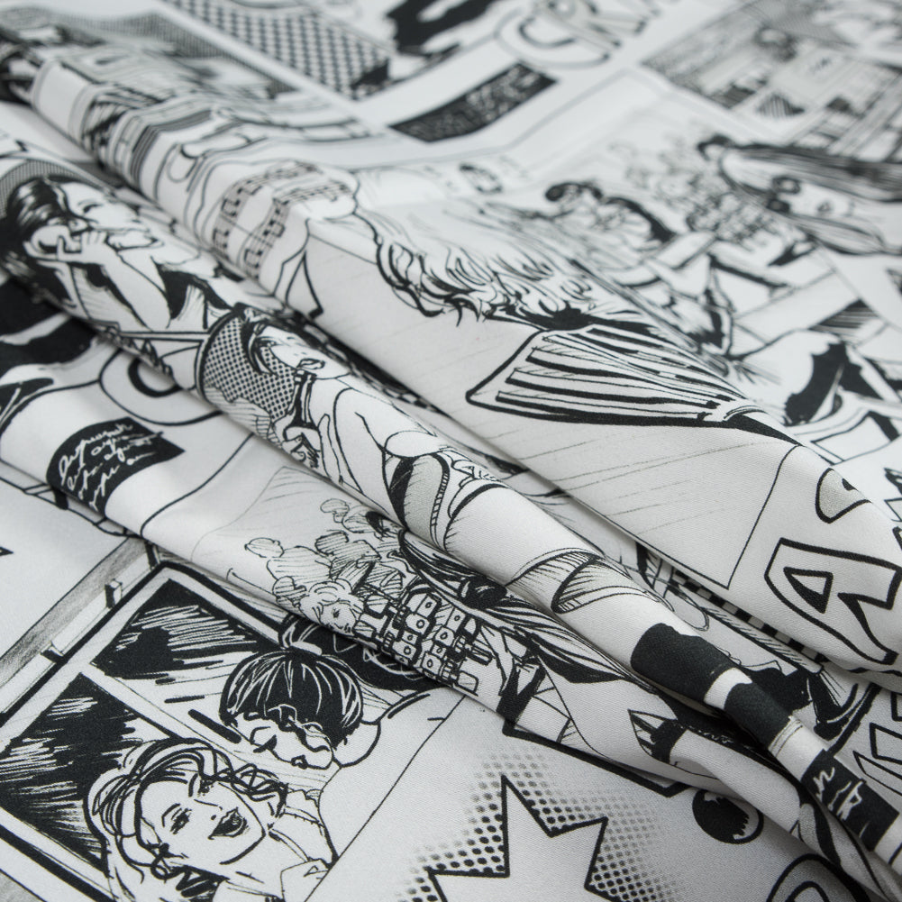 Stretch Cotton Sateen - Black and White Comics - With the Band Print - Mood Exclusive Comic Collection Stretch Cotton Sateen - Black and White Comics - With the Band Print - Mood Exclusive Comic Collection