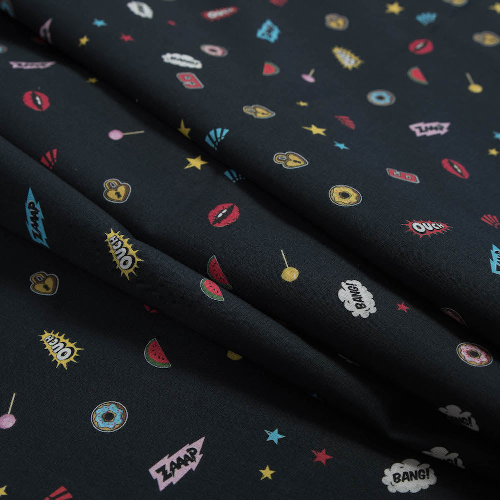 Cotton Voile - Black Pop Icons - Black Candy and Combat Print - Mood Exclusive Comic Collection - Folded Cotton Voile - Black Pop Icons - Black Candy and Combat Print - Mood Exclusive Comic Collection - Folded