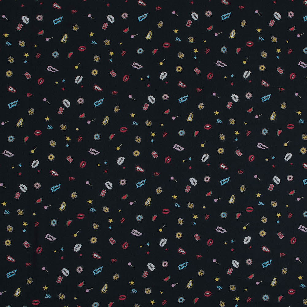 Cotton Voile - Black Pop Icons - Black Candy and Combat Print - Mood Exclusive Comic Collection Cotton Voile - Black Pop Icons - Black Candy and Combat Print - Mood Exclusive Comic Collection
