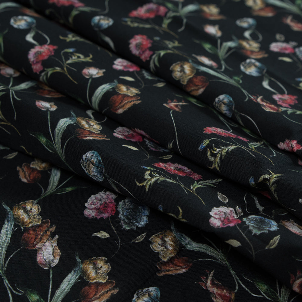 Cotton Voile - Black Floral - Peonies at Midnight Print - Mood Exclusive Botanical Collection Cotton Voile - Black Floral - Peonies at Midnight Print - Mood Exclusive Botanical Collection