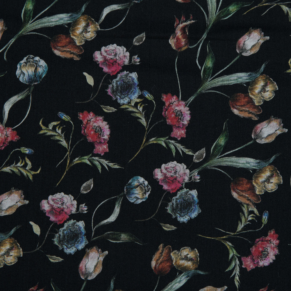 Cotton Voile - Black Floral - Peonies at Midnight Print - Mood Exclusive Botanical Collection Cotton Voile - Black Floral - Peonies at Midnight Print - Mood Exclusive Botanical Collection