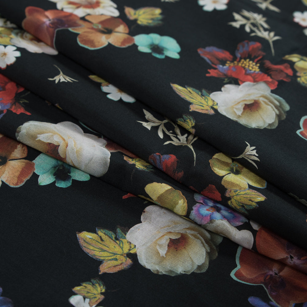 Cotton Voile - Black Floral - Pressed Flower Perfection Print - Mood Exclusive Botanical Collection Cotton Voile - Black Floral - Pressed Flower Perfection Print - Mood Exclusive Botanical Collection