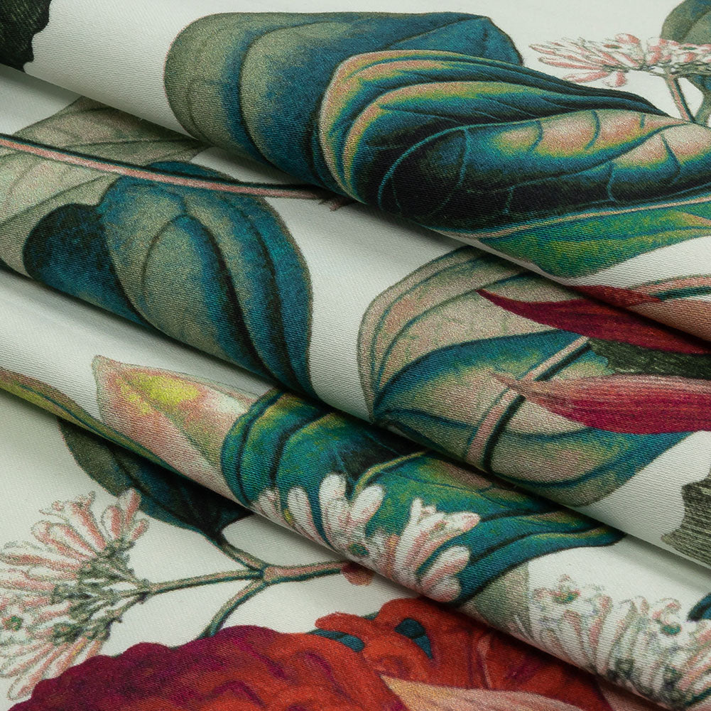 Stretch Cotton Sateen - Red and Green Floral - Paintbrush Lily Print - Mood Exclusive Aloha Collection Stretch Cotton Sateen - Red and Green Floral - Paintbrush Lily Print - Mood Exclusive Aloha Collection