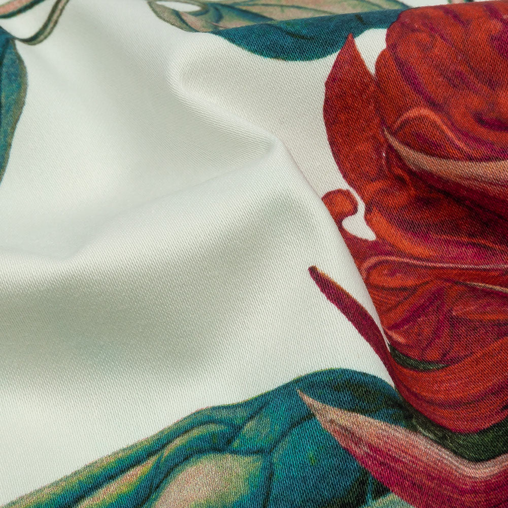 Stretch Cotton Sateen - Red and Green Floral - Paintbrush Lily Print - Mood Exclusive Aloha Collection Stretch Cotton Sateen - Red and Green Floral - Paintbrush Lily Print - Mood Exclusive Aloha Collection