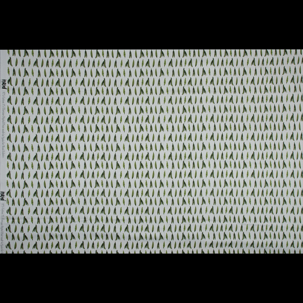 Stretch Cotton Sateen - White and Green Pea Pods - January Peas Print - Mood Exclusive Aloha Collection Stretch Cotton Sateen - White and Green Pea Pods - January Peas Print - Mood Exclusive Aloha Collection