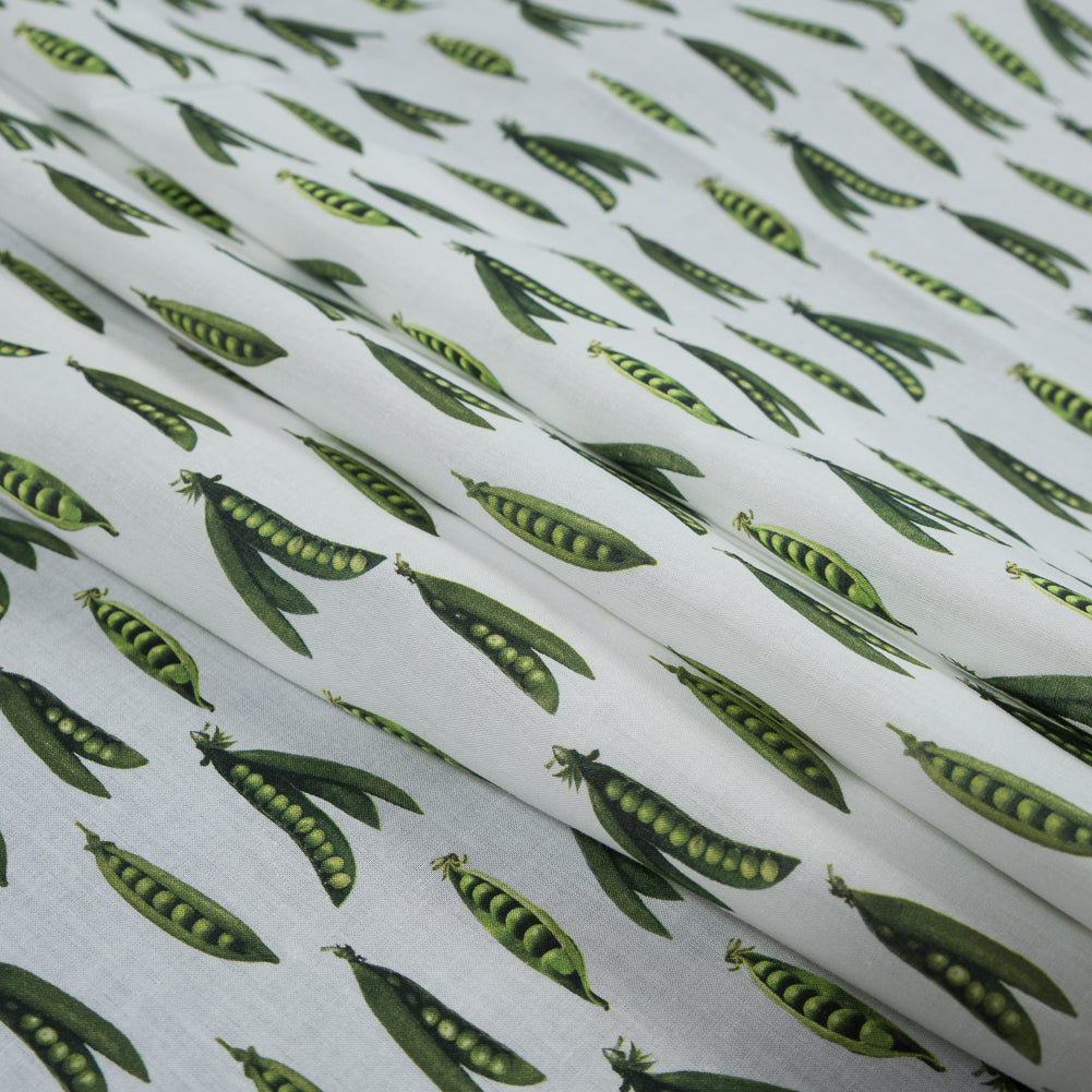 Cotton Voile - White and Green Pea Pods - January Peas Print - Mood Exclusive Aloha Collection - Folded Cotton Voile - White and Green Pea Pods - January Peas Print - Mood Exclusive Aloha Collection - Folded