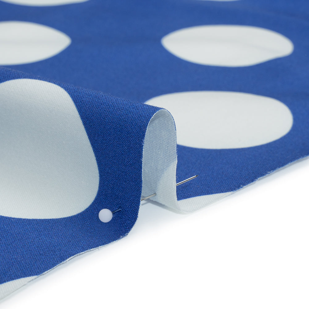 Stretch Cotton Sateen - Blue and White Polka Dots - Mood Exclusive Mahina Dots Print Stretch Cotton Sateen - Blue and White Polka Dots - Mood Exclusive Mahina Dots Print