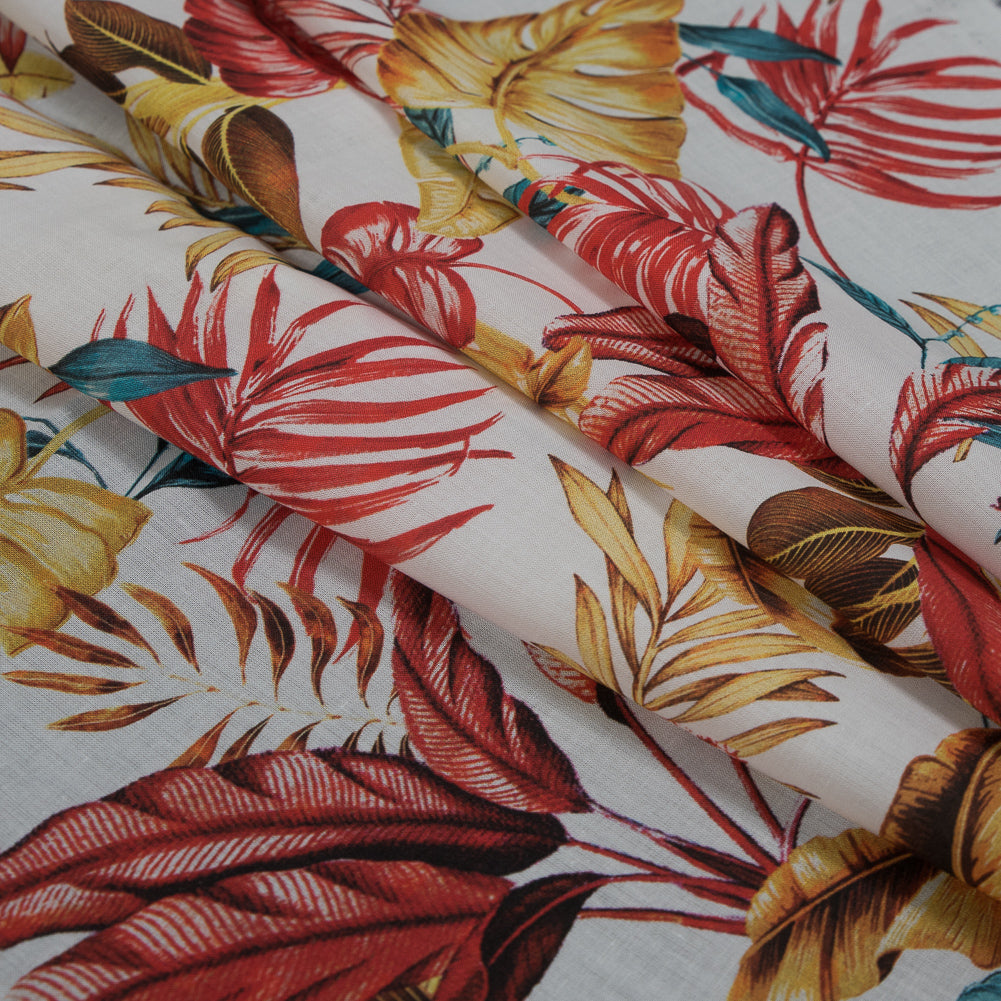 Cotton Voile - Red and Yellow Leaves - Vishnu's Tenacity Print - Mood Exclusive Surya Collection