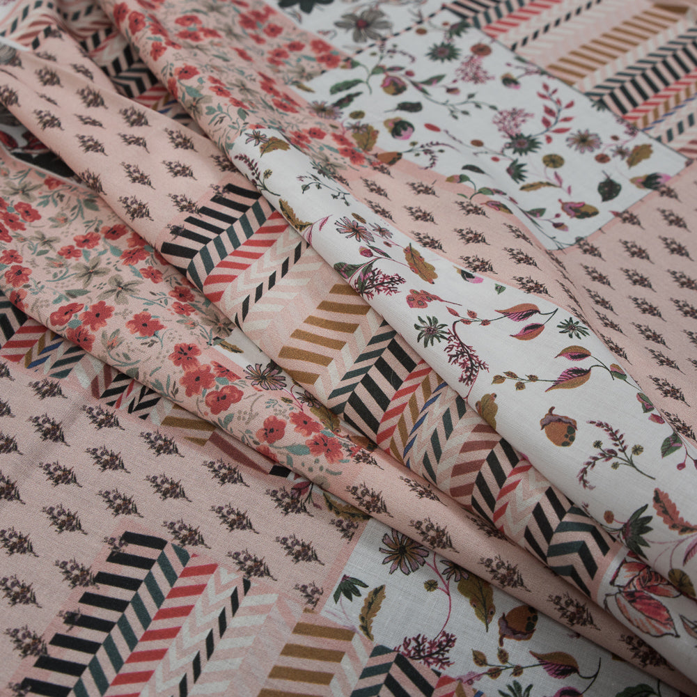 Cotton Voile - Pink Floral Patchwork - Tulsi's Worship Print - Mood Exclusive Surya Collection Cotton Voile - Pink Floral Patchwork - Tulsi's Worship Print - Mood Exclusive Surya Collection