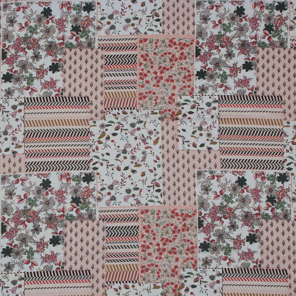 Cotton Voile - Pink Floral Patchwork - Tulsi's Worship Print - Mood Exclusive Surya Collection Cotton Voile - Pink Floral Patchwork - Tulsi's Worship Print - Mood Exclusive Surya Collection