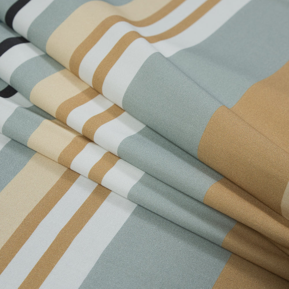 Stretch Cotton Sateen - Blue and Beige Stripes - Krishna's Meditation Print - Mood Exclusive Surya Collection Stretch Cotton Sateen - Blue and Beige Stripes - Krishna's Meditation Print - Mood Exclusive Surya Collection