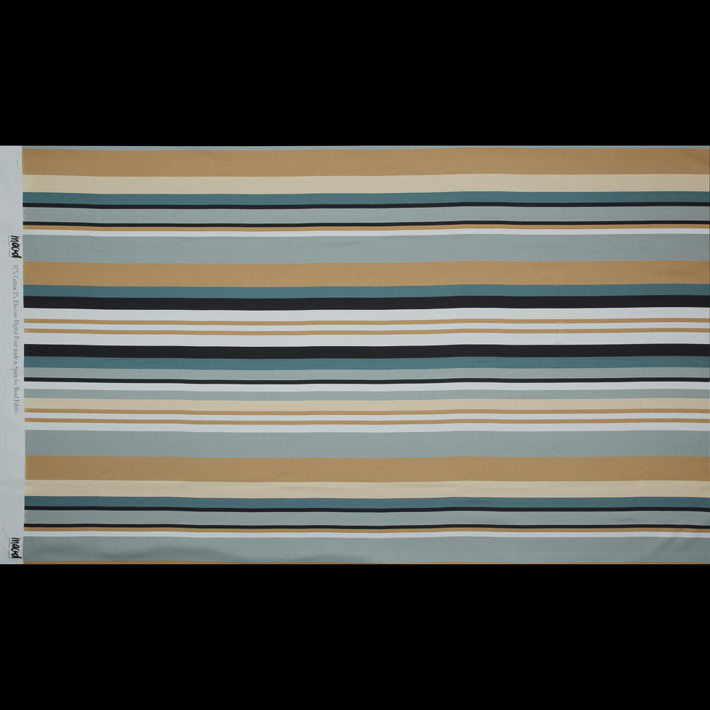 Stretch Cotton Sateen - Blue and Beige Stripes - Krishna's Meditation Print - Mood Exclusive Surya Collection Stretch Cotton Sateen - Blue and Beige Stripes - Krishna's Meditation Print - Mood Exclusive Surya Collection