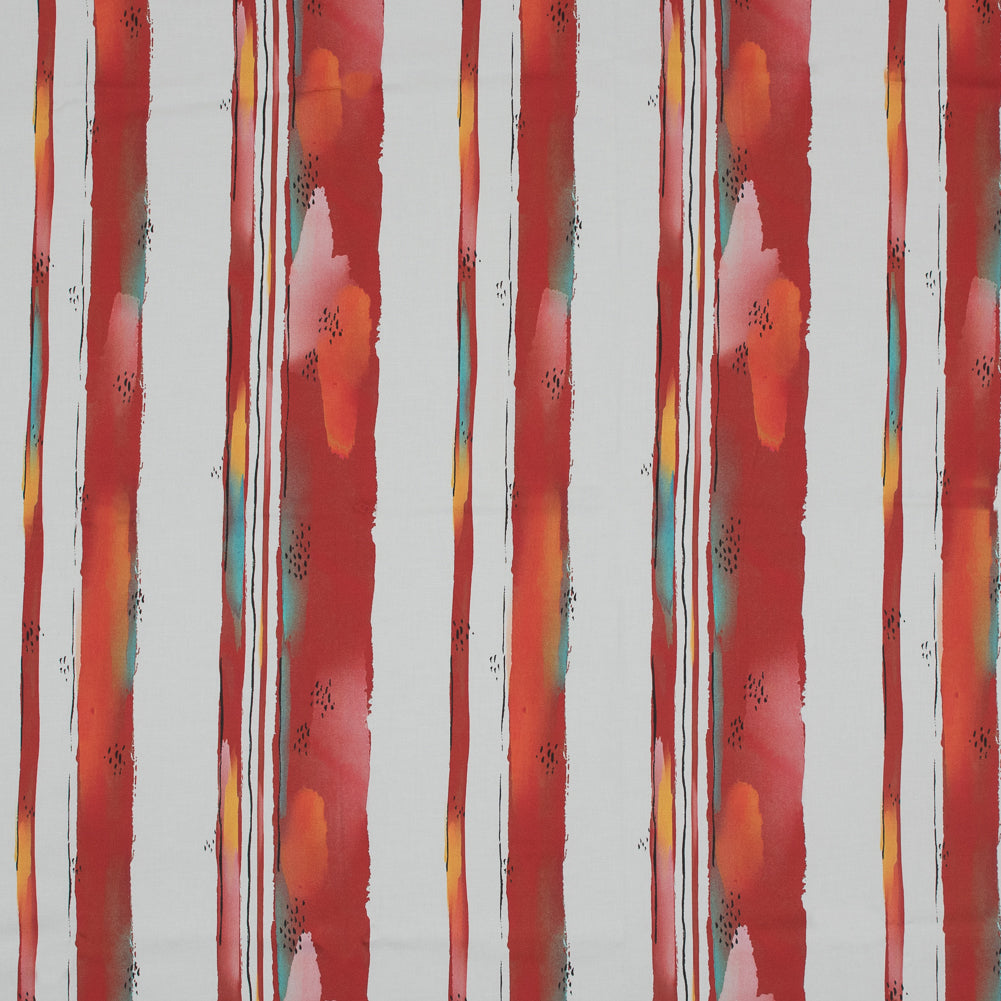 Stretch Cotton Sateen - Red Painterly Stripes - Saraswati's Knowledge Print - Mood Exclusive Surya Collection Stretch Cotton Sateen - Red Painterly Stripes - Saraswati's Knowledge Print - Mood Exclusive Surya Collection
