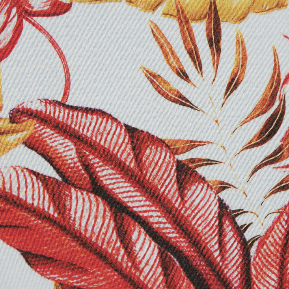 Stretch Cotton Sateen - Red and Yellow Leaves - Vishnu's Tenacity Print - Mood Exclusive Surya Collection
